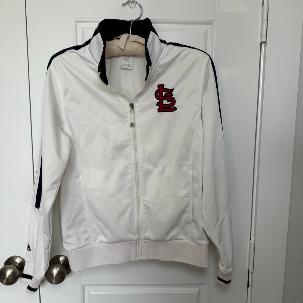 Majestic Varsity Jacket White Black with Stand-Up Collar and Emblem